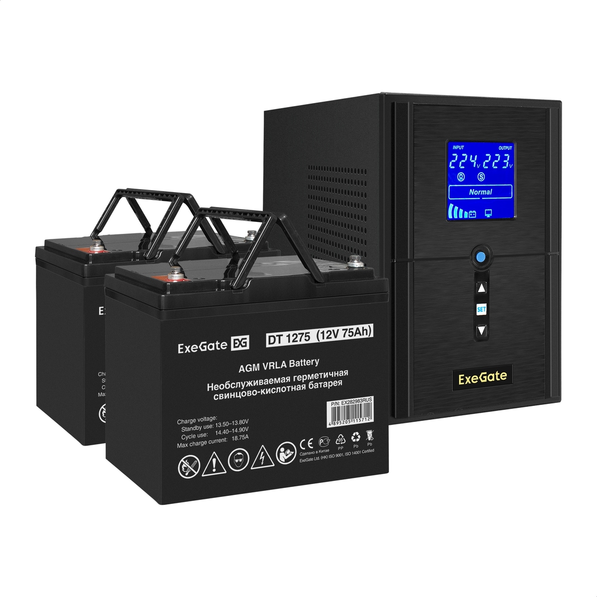 

Инвертор ExeGate SineTower SZ-1000/2 x HR 12-65 (12В, 65Ач), 1000 В·А, 800 Вт, EURO+IEC, розеток - 3, USB, черный (EX296800RUS) (в комплекте внешний аккумулятор), SZ-1000/2 x DT 1275 (12В, 75Ач)