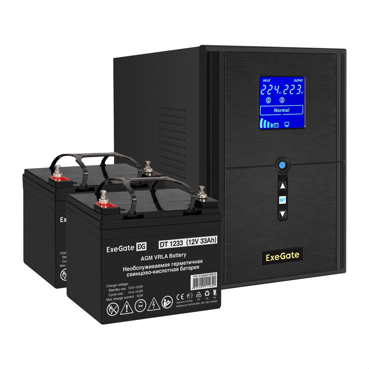 

Инвертор ExeGate SineTower SZ-2000/2 x DT 1233 (12В, 33Ач), 2000 В·А, 1.6 кВт, EURO+IEC, розеток - 4, USB, черный (EX296837RUS) (в комплекте внешний аккумулятор), SZ-2000/2 x DT 1233 (12В, 33Ач)