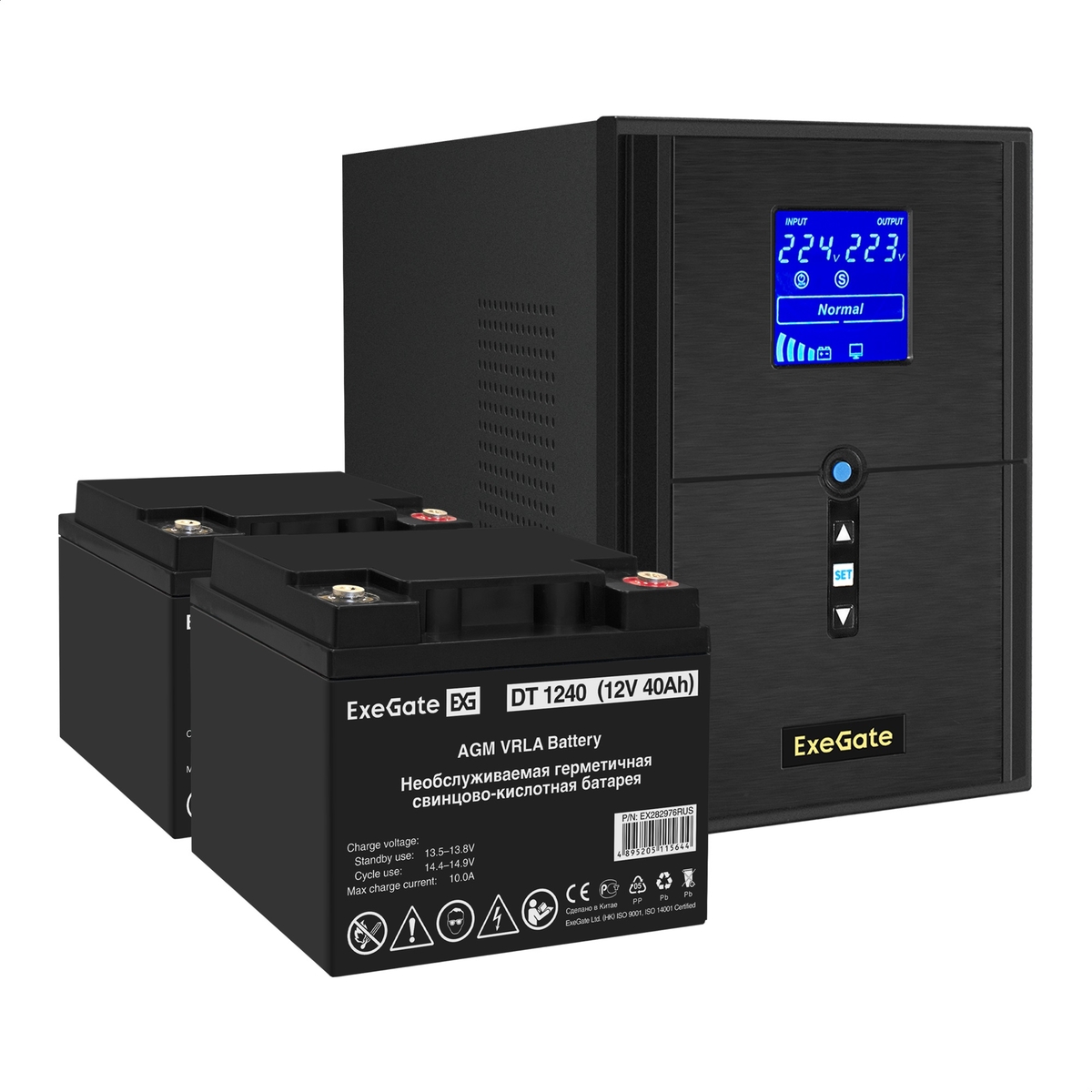 

Инвертор ExeGate SineTower SZ-2000/2 x DT 1240 (12В, 40Ач), 2000 В·А, 1.6 кВт, EURO+IEC, розеток - 4, USB, черный (EX296839RUS) (в комплекте внешний аккумулятор), SZ-2000/2 x DT 1240 (12В, 40Ач)