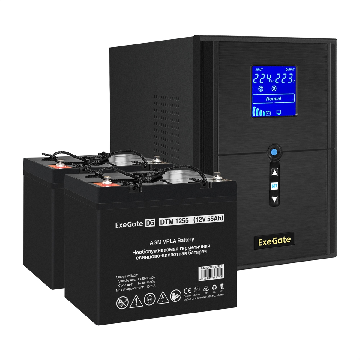 

Инвертор ExeGate SineTower SZ-2000/2 x DTM 1255 (12В, 55Ач), 2000 В·А, 1.6 кВт, EURO+IEC, розеток - 4, USB, черный (EX296842RUS) (в комплекте внешний аккумулятор), SZ-2000/2 x DTM 1255 (12В, 55Ач)