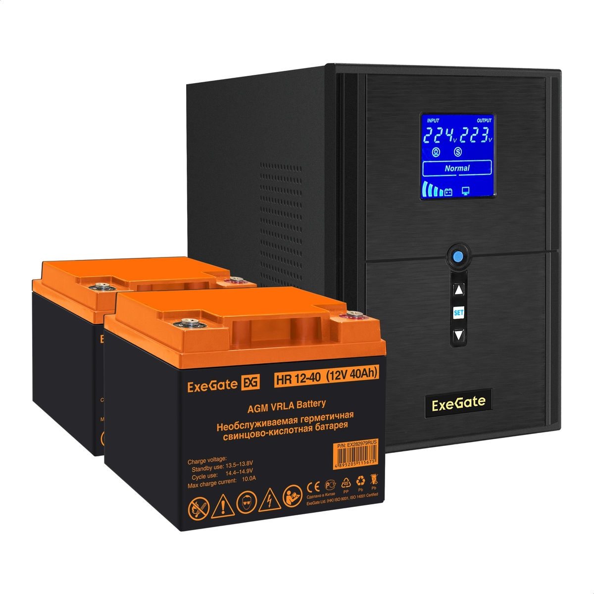 

Инвертор ExeGate SineTower SZ-2000/2 x HR 12-40 (12В, 40Ач), 2000 В·А, 1.6 кВт, EURO+IEC, розеток - 4, USB, черный (EX296840RUS) (в комплекте внешний аккумулятор), SZ-2000/2 x HR 12-40 (12В, 40Ач)