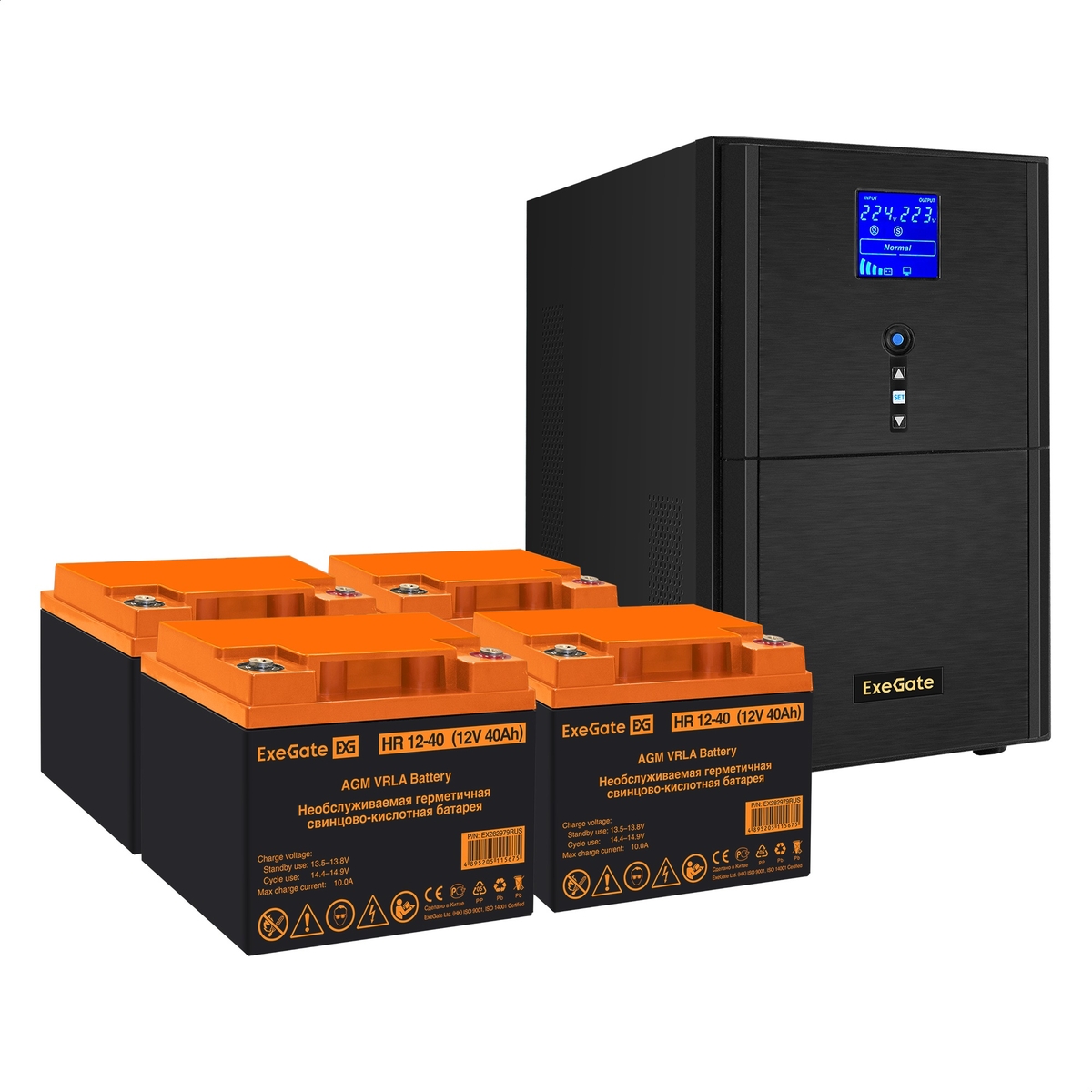 

Инвертор ExeGate SineTower SZ-3000/4 x HR 12-40 (12В, 40Ач), 3000 В·А, 2.4 кВт, EURO+IEC, розеток - 4, USB, черный (EX296863RUS) (в комплекте внешний аккумулятор), SZ-3000/4 x HR 12-40 (12В, 40Ач)