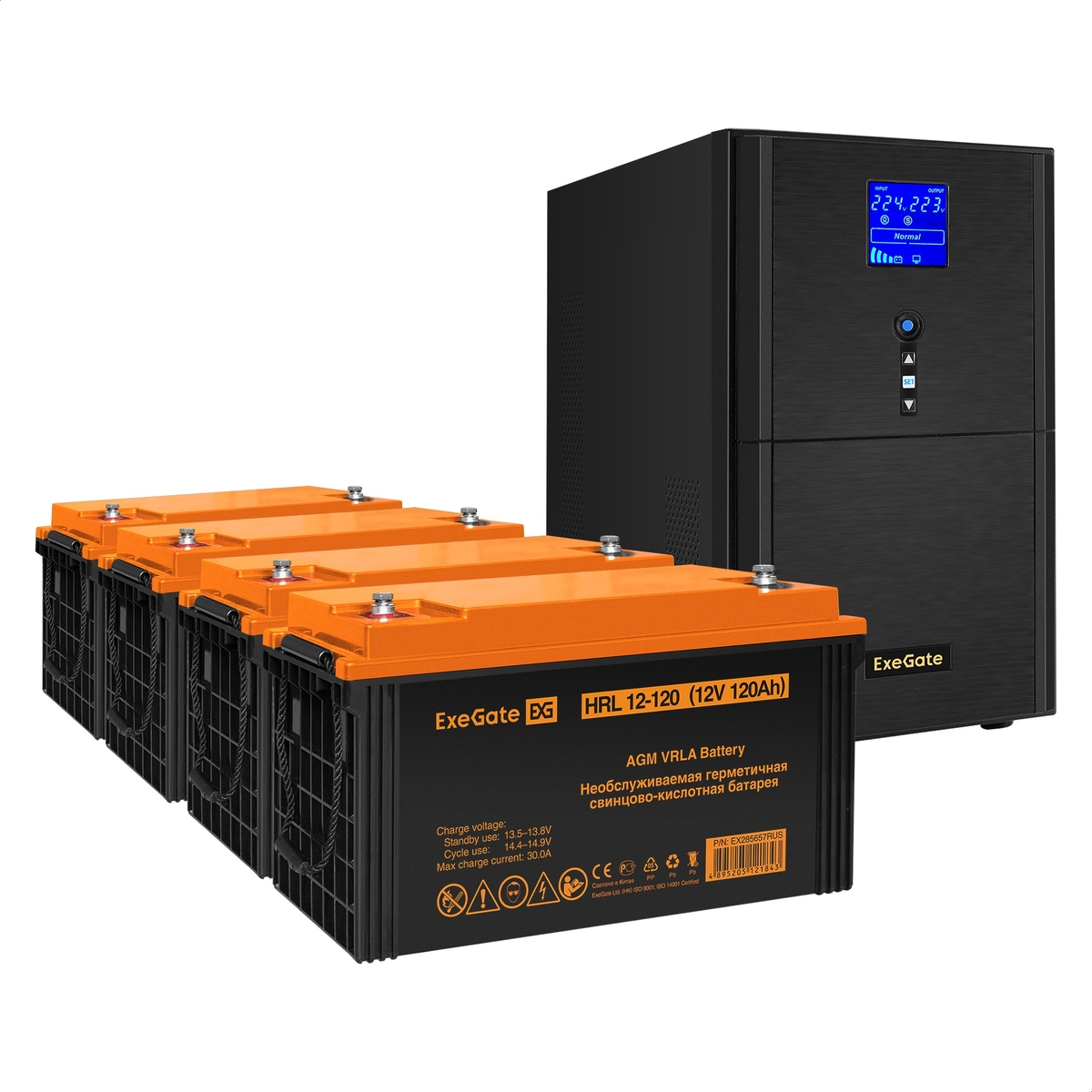 

Инвертор ExeGate SineTower SZ-3000/4 x HRL 12-120 (12В, 120Ач), 3000 В·А, 2.4 кВт, EURO+IEC, розеток - 4, USB, черный (EX296876RUS) (в комплекте внешний аккумулятор), SZ-3000/4 x HRL 12-120 (12В, 120Ач)