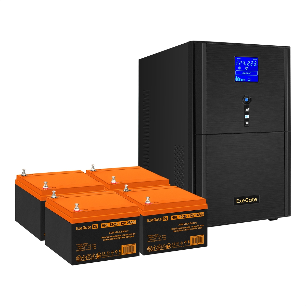 

Инвертор ExeGate SineTower SZ-3000/4 x HRL 12-26 (12В, 26Ач), 3000 В·А, 2.4 кВт, EURO+IEC, розеток - 4, USB, черный (EX296859RUS) (в комплекте внешний аккумулятор), SZ-3000/4 x HRL 12-26 (12В, 26Ач)