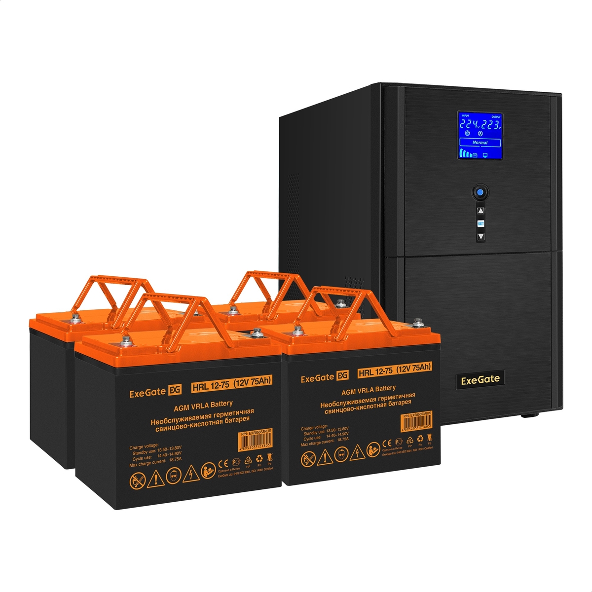 

Инвертор ExeGate SineTower SZ-3000/4 x HRL 12-75 (12В, 75Ач), 3000 В·А, 2.4 кВт, EURO+IEC, розеток - 4, USB, черный (EX296870RUS) (в комплекте внешний аккумулятор), SZ-3000/4 x HRL 12-75 (12В, 75Ач)
