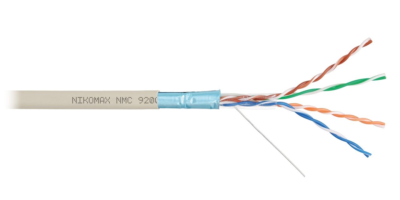 Витая пара FTP кат.5e, 4 пары, CU, 0.52 мм, 305, внутренний, одножильный, нг(A)-LSLTx, светло-серый, NIKOMAX (NMC 9200L-IY) - фото 1