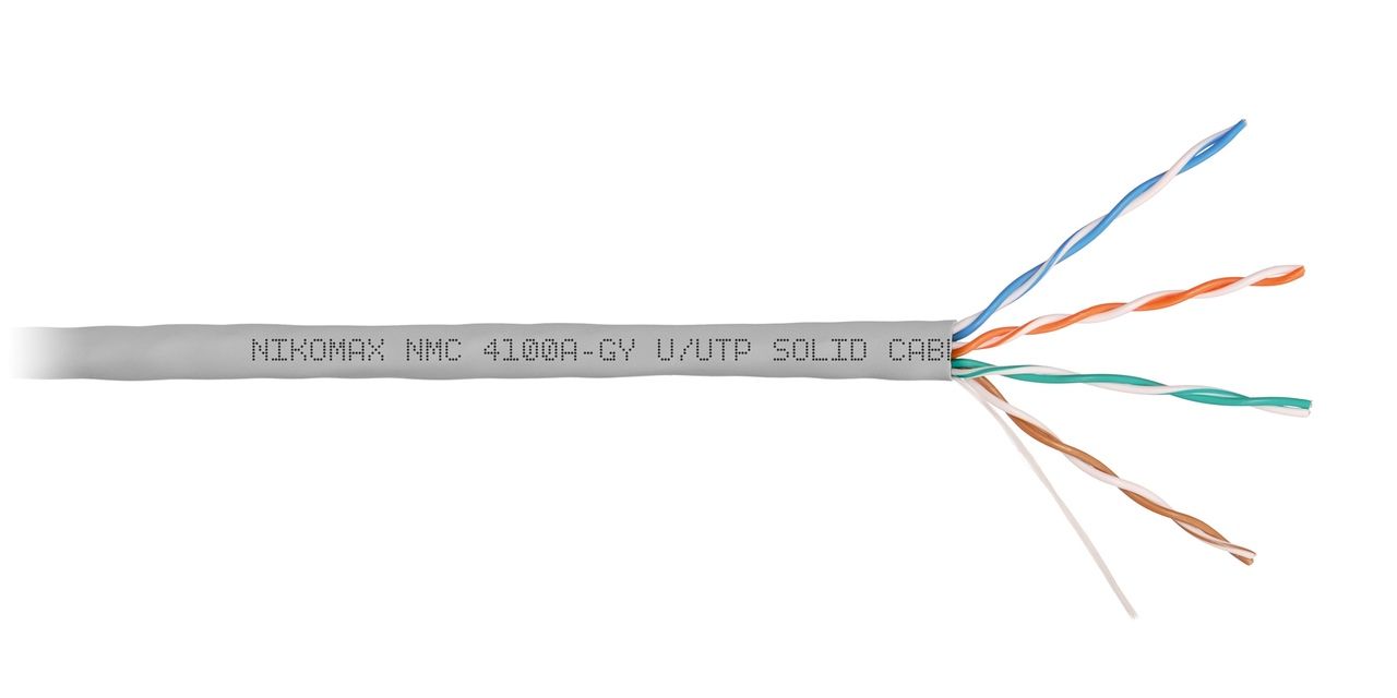

Витая пара UTP кат.5e, 4 пары, CU, 0.51 мм, 305, внутренний, одножильный, PVC, серый, NIKOMAX (NMC 4100A-GY)