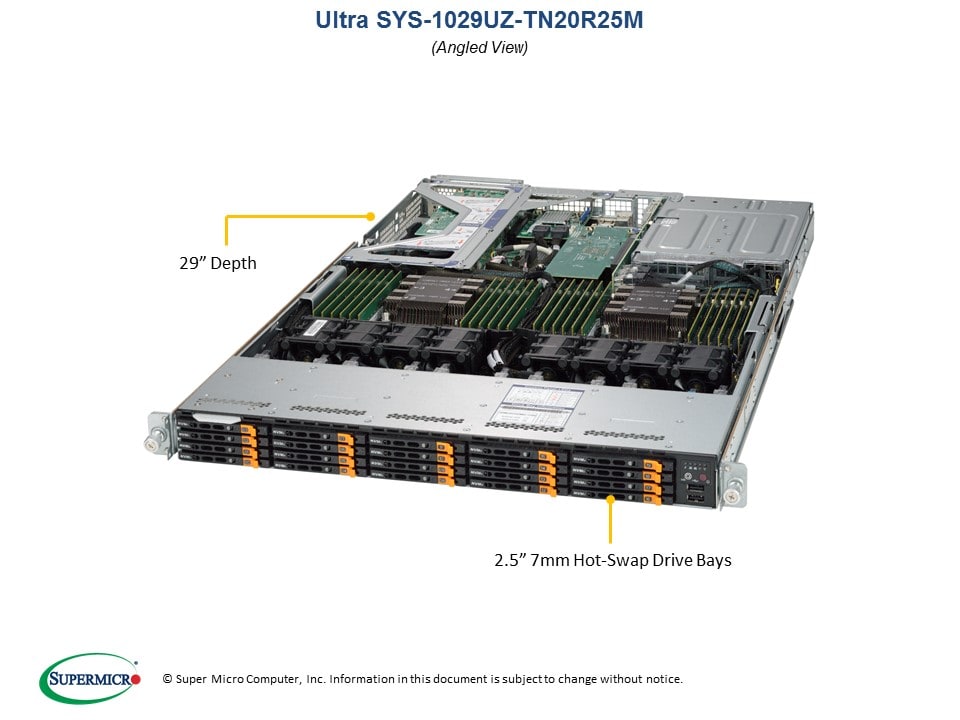 

Серверная платформа SuperMicro 1029UZ-TN20R25M, 2xSocket3647, 24xDDR4, 20x2.5 HDD HS, 2x25G SFP28, IPMI, Redundant 2x1600 Вт, 1U (SYS-1029UZ-TN20R25M), 1029UZ-TN20R25M