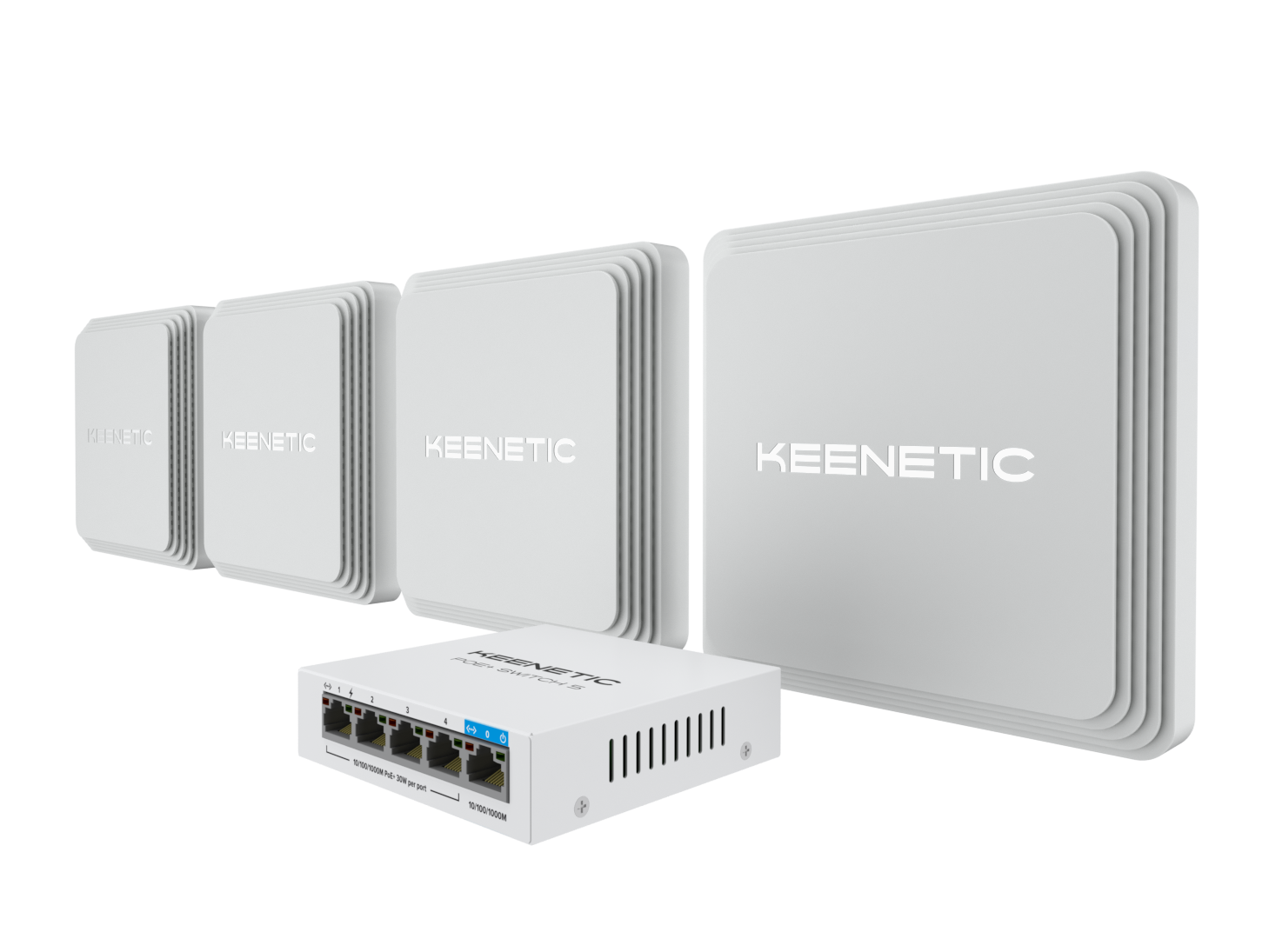 Комплект точка доступа + коммутатор Keenetic Orbiter Pro 4-Pack + PoE+ switch 5 bundle 2xLAN: 1 Гбит/с, 1 Гбит/с, 802.11a/b/g/n/ac, 2.4 / 5 ГГц, до 1.27 Гбит/с, PoE, комплект 4 шт. (KN-KIT-012)