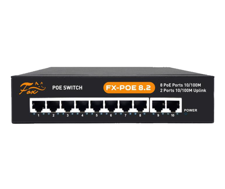 

Коммутатор FOX FX-POE8.2, кол-во портов: 8x100 Мбит/с, кол-во SFP/uplink: RJ-45 2x100 Мбит/с, PoE: 8x30 Вт (макс. 120 Вт) (FX-POE8.2), FX-POE8.2