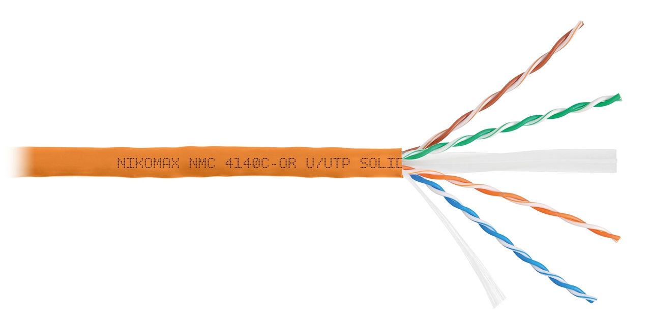 Витая пара UTP кат.6, 4 пары, CU, 0.55 мм, 305м., внутренний, одножильный, нг(А)-HF, оранжевый, NIKOMAX (NMC 4140C-OR)