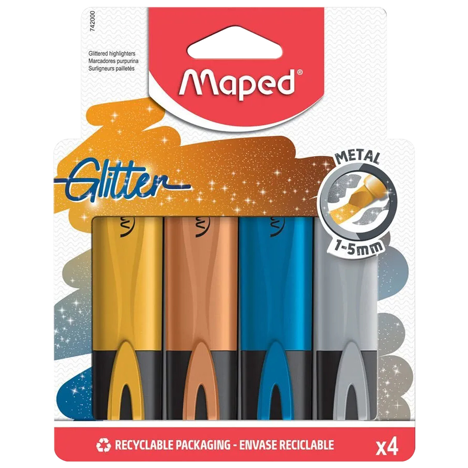 Набор текстовыделителей Maped FLUO PEP'S Glitter 1-5мм ассорти 4 742000