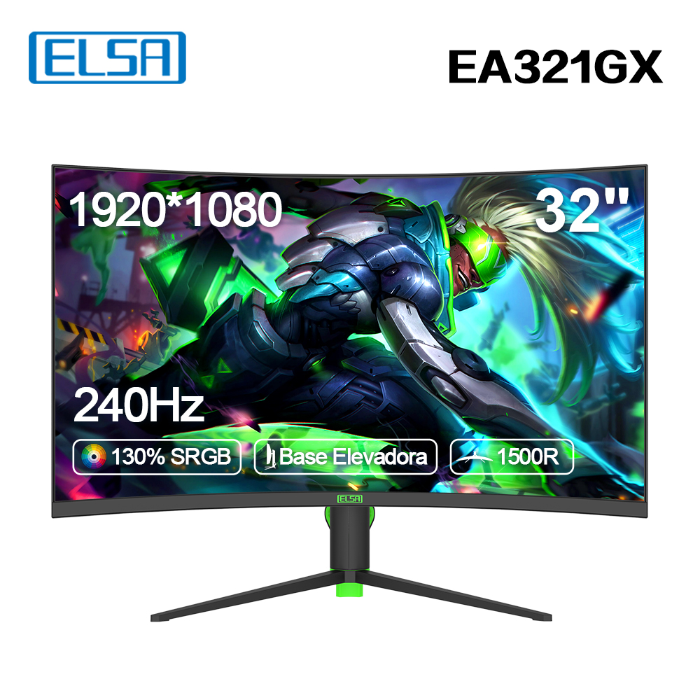 

Монитор 32" ELSA EA321GX VA, изогнутый, 1920x1080 (16:9), 300кд/м2, 240 Гц, 0.5 мс, HDMI, DisplayPort, черный (EA321GX), EA321GX