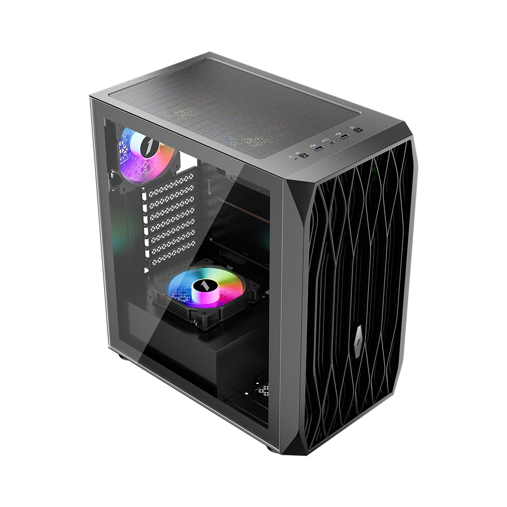 

Корпус 1STPLAYER ARIYA AY7, ATX, Midi-Tower, USB 3.0, RGB подсветка, черный, без БП (AY7-BK-4F1), ARIYA AY7
