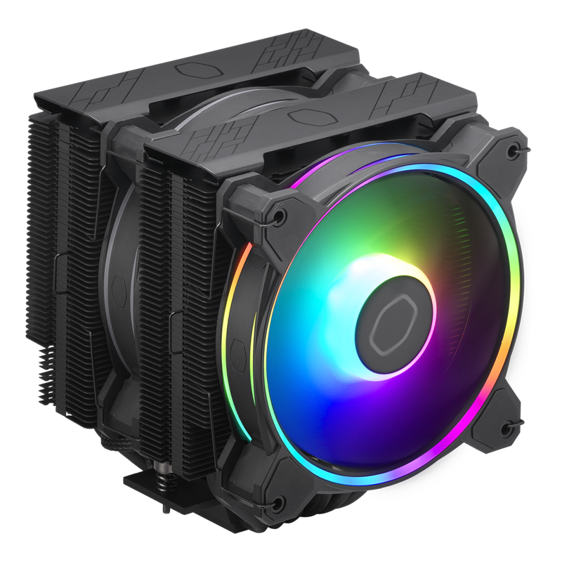 Кулер для процессора COOLERMASTER Hyper 622 Halo Black для Socket/115x/1200/1700/1851/AM4/AM5, 120 мм, 2050rpm, 27 дБА, 240 Вт, 4-pin PWM, Al+Cu, ARGB (RR-D6BB-20PA-R1)