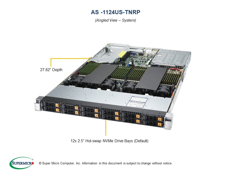 Серверная платформа SuperMicro 1124US-TNRP, 2xSocket SP3, 32xDDR4, 12x2.5 HDD HS, Redundant 2x1200 Вт 1U (AS-1124US-TNRP)