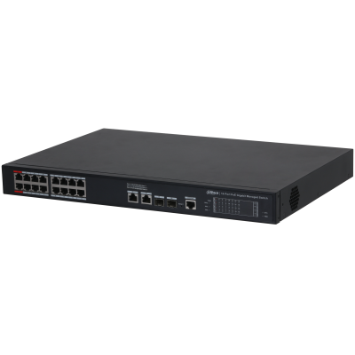 Коммутатор Dahua S4220-16GT-240, управляемый, кол-во портов: 18x1 Гбит/с, кол-во SFP/uplink: SFP 2x1 Гбит/с, установка в стойку, PoE: 16x90 Вт (макс. 240 Вт) (DH-S4220-16GT-240)
