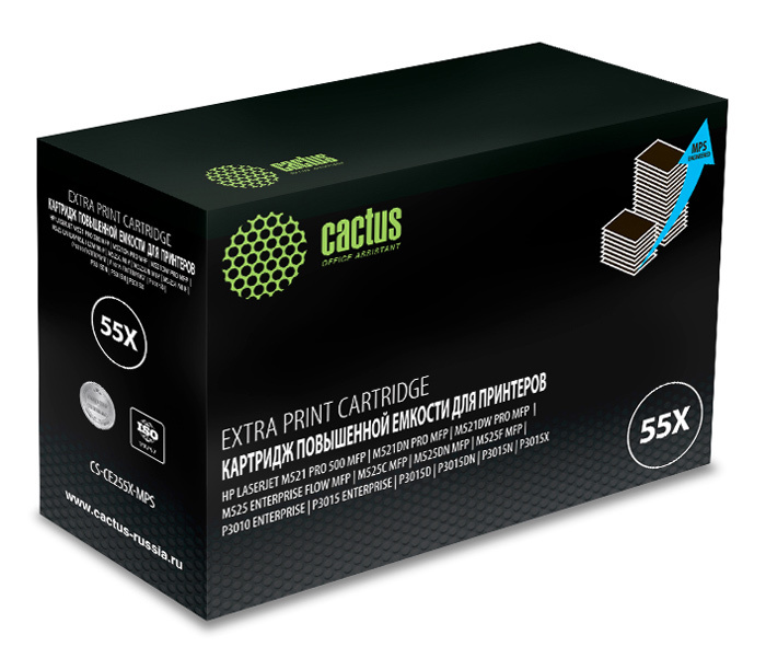 

Картридж лазерный Cactus CS-CE255X-MPS (55X/CE255X), черный, 15000 страниц, совместимый, для LJ P3015