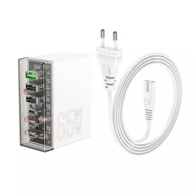 

Сетевое зарядное устройство Hoco N36 65 Вт, 3xUSB, EU, 3xUSB type-C, Quick Charge, PD, 3А, белый (6942007606608), кабель сетевой, N36
