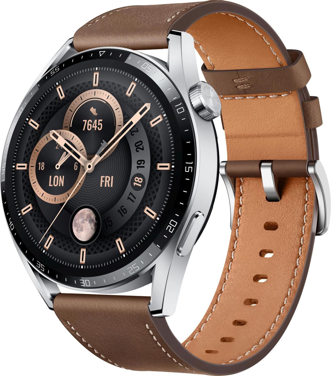 

Смарт-часы Huawei WATCH GT 3 46mm, 1.43" Amoled, серебристый/коричневый (55028463), WATCH GT 3 46mm