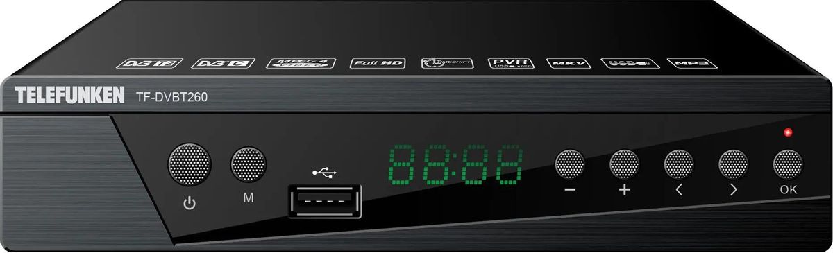 

Приставка для цифрового ТВ TELEFUNKEN TF-DVBT260, DVB-T2/DVB-T, HDMI, RCA, RF (TF-DVBT260(ЧЕРНЫЙ)), TF-DVBT260