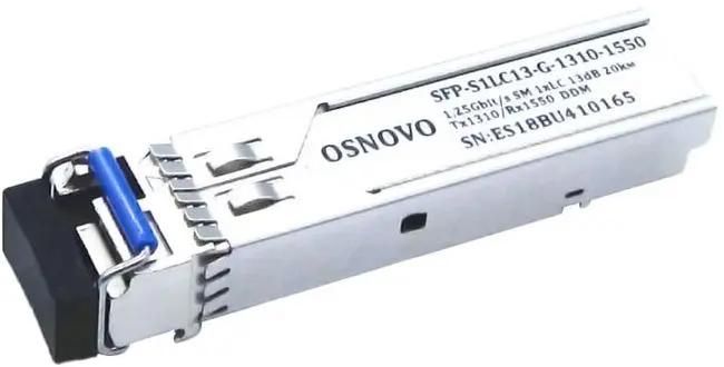 Модуль SFP Osnovo SFP-S1LC13-G-1550-1310, 20 км, LC, Tx:1310 нм, Rx:1550 нм, 1.25 Гбит/с, SM, одинарный, DDM (SFP-S1LC13-G-1550-1310)