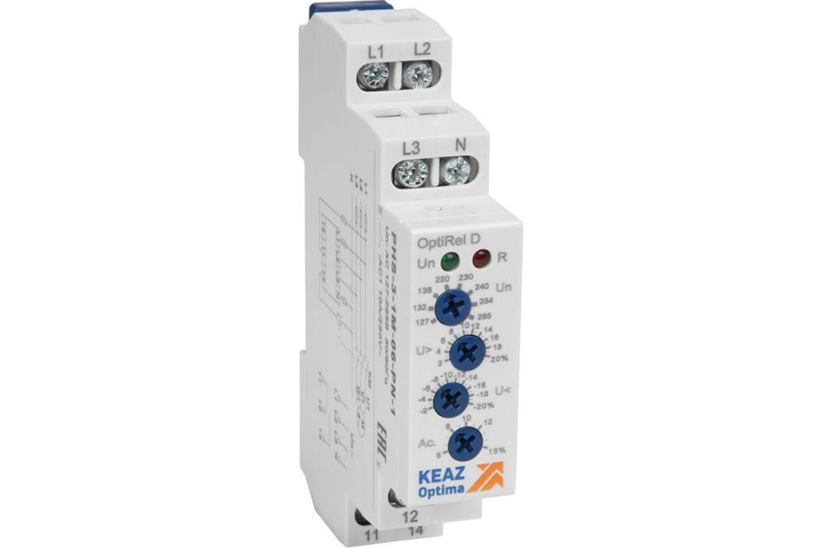 

Реле контроля фаз КЭАЗ OptiRel D PHS-3-1M-06-PP-2, 10А, 220-460В (332000), PHS-3-1M-06-PP-2