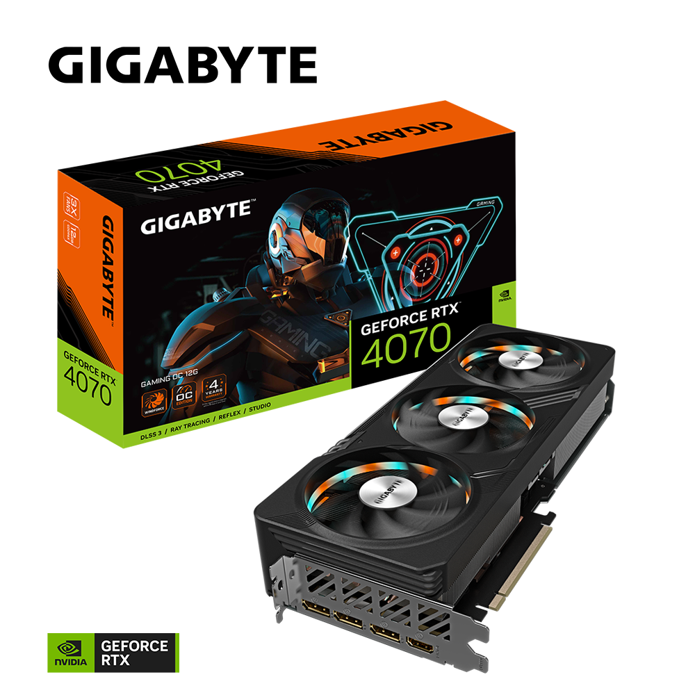 Видеокарта GIGABYTE NVIDIA GeForce RTX 4070 GAMING OC, 12Gb DDR6X, 192 бит, PCI-E, HDMI, 3DP, Retail (GV-N4070GAMING OCV2-12GD)