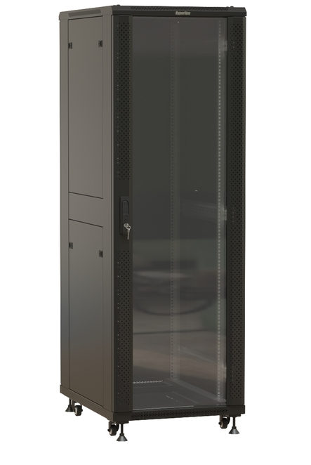 Шкаф телекоммуникационный напольный 42U 600x800 мм, стекло/металл, черный, разборный, Hyperline TTBR-4268-AS-RAL9004 (TTBR-4268-AS-RAL9004)