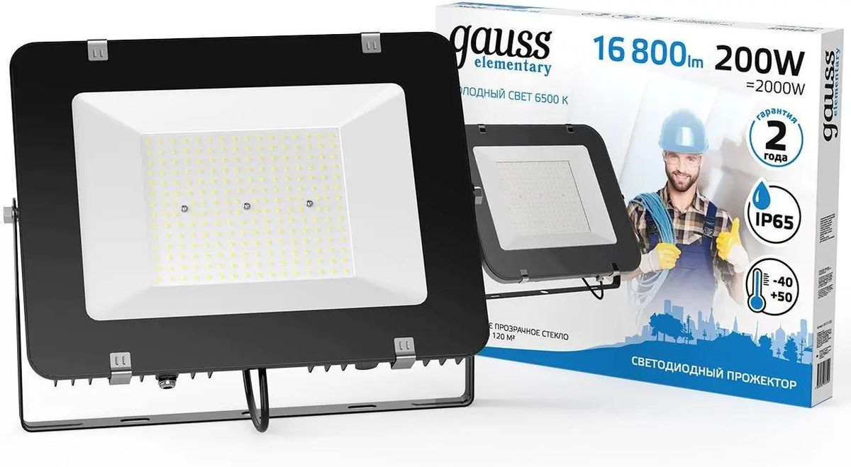 

Прожектор светодиодный Gauss, 200 Вт, 16800лм, 6500K, IP65, черный (691511200)