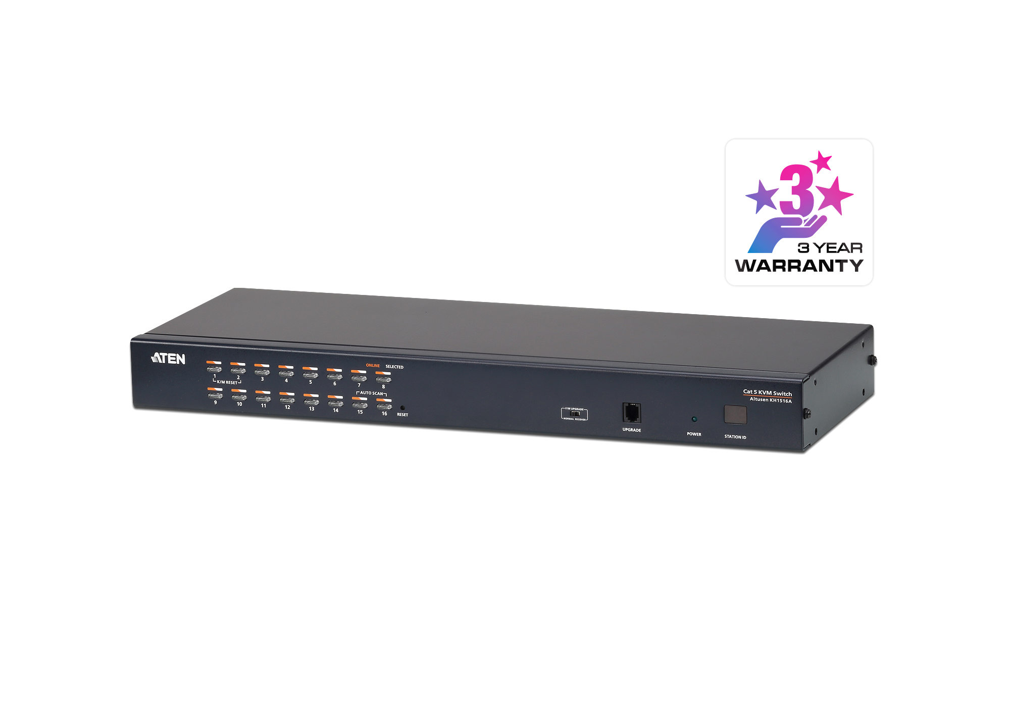 

Переключатель KVM (КВМ) ATEN KH1516A, 16-ПК, VGA до 1600x1200, клавиатура USB+PS/2, мышь USB+PS/2 (KH1516A-AX-G), KH1516A