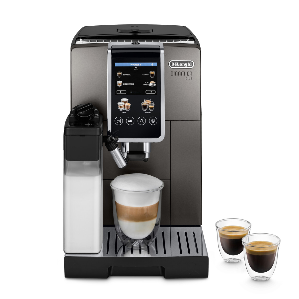 

Кофемашина автоматическая DELONGHI Dinamica Plus ECAM380.95.TB, зерновой / молотый, 1.8 л, автоматический капучинатор, металлические жернова, дисплей, серый/черный, 1.45 кВт (0132215486), ECAM380.95.TB