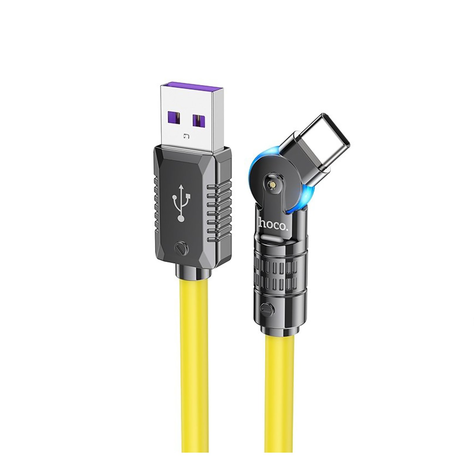 

Кабель USB-USB Type-C, прямой/угловой, 5А, 100 Вт, 1.2 м, желтый, HOCO U118, U118