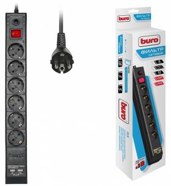 

Сетевой фильтр BURO, 6-розеток, 2xUSB, 1.8 м, черный (BU-SP1.8_USB_2A-B)