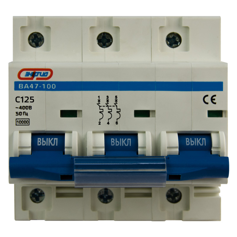 Выключатель автоматический ЭНЕРГИЯ BA47-100 трехполюсный (3P/3П) 125А C 10кА (Е0301-0119)