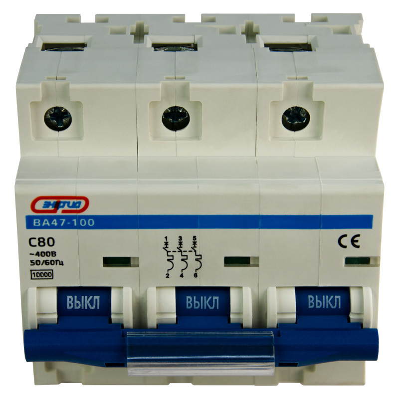 Выключатель автоматический ЭНЕРГИЯ BA47-100 трехполюсный (3P/3П) 80А C 10кА (Е0301-0083)