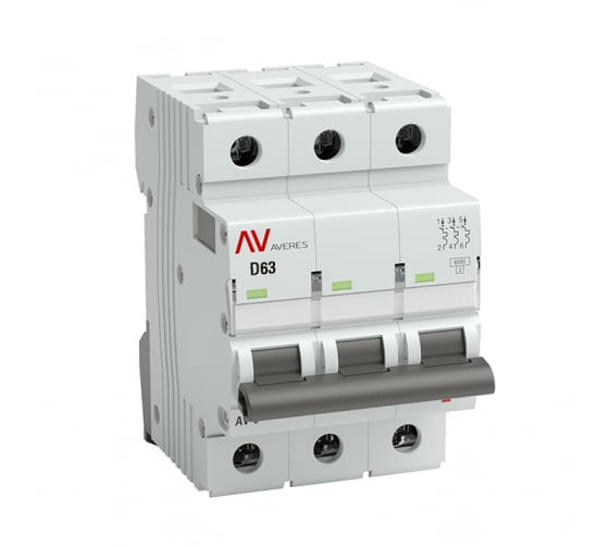 

Выключатель автоматический EKF AV-10 AVERES трехполюсный (3P/3П) 63А D 10кА (mcb10-3-63D-av), AV-10