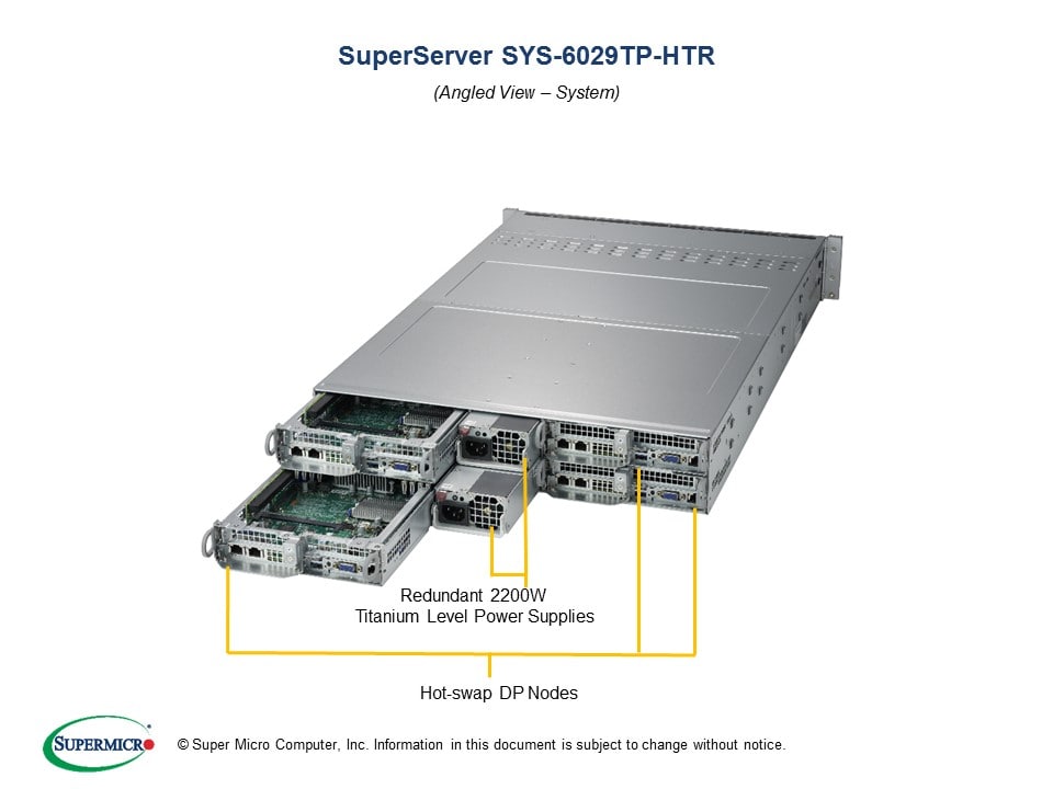 Серверная платформа SuperMicro 6029TP-HTR, 2xSocket3647, 16xDDR4, 12x3.5 HDD HS, No LAN, IPMI, Redundant 2x2200 Вт, 2U (SYS-6029TP-HTR) (Серверная платформа 4-in-1)