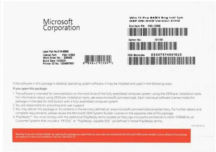 

Операционная система Microsoft Windows 11 Pro 64 bit English OEM (FQC-08922), Windows 11 Pro