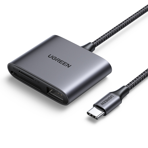 

Картридер внешний UGREEN CM387, SD/TF, 1xUSB 2.0, USB Type-C, серый (80798), CM387