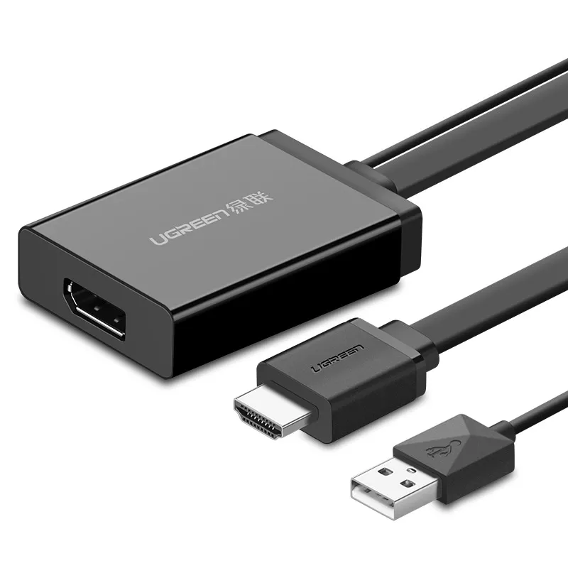 Конвертер UGREEN MM107, HDMI(19M)+ USB 2.0 (Am)-DisplayPort(F), черный (40238)