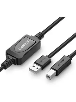 Кабель USB 2.0(Am)-USB 2.0(Bm), экранированный, 15 м, черный, UGREEN US122 (10362) - фото 1