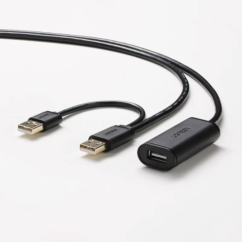

Кабель-удлинитель 2xUSB 2.0(Am)-USB 2.0(Af), экранированный, 5 м, черный, UGREEN US137 (20213), US137