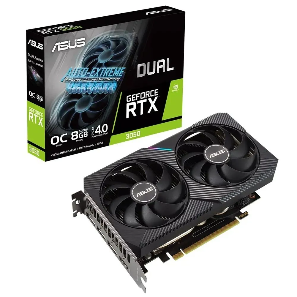 Видеокарта ASUS NVIDIA GeForce RTX 3050 OC Edition, 6Gb DDR6, 96 бит, PCI-E, HDMI, 3DP, Retail (DUAL-RTX3050-O6G)