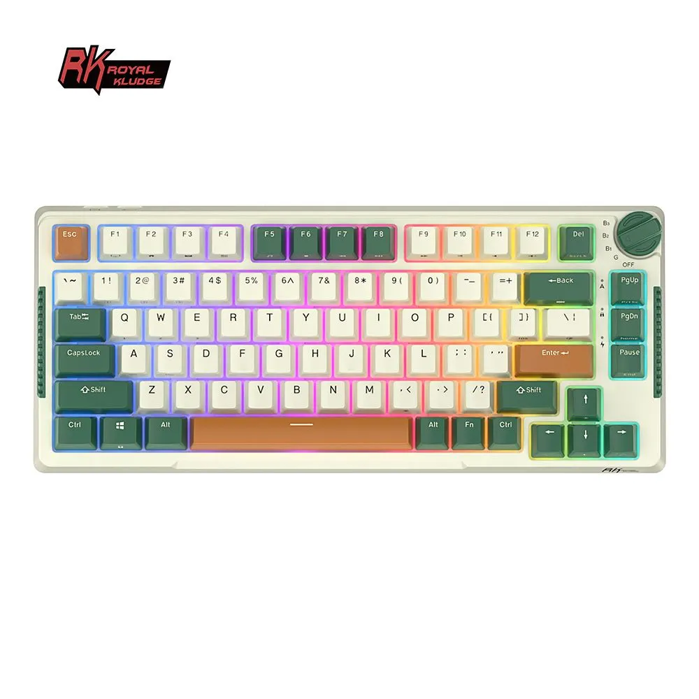 Клавиатура Royal Kludge RK-H81, Bluetooth/Радиоканал/USB, белый/зеленый (6935280824128)