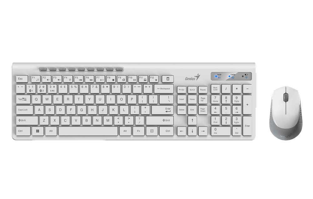 

Клавиатура + мышь Genius SlimStar 8230 BT, беспроводная, Bluetooth, белый/серый (31340015402), SlimStar 8230 BT
