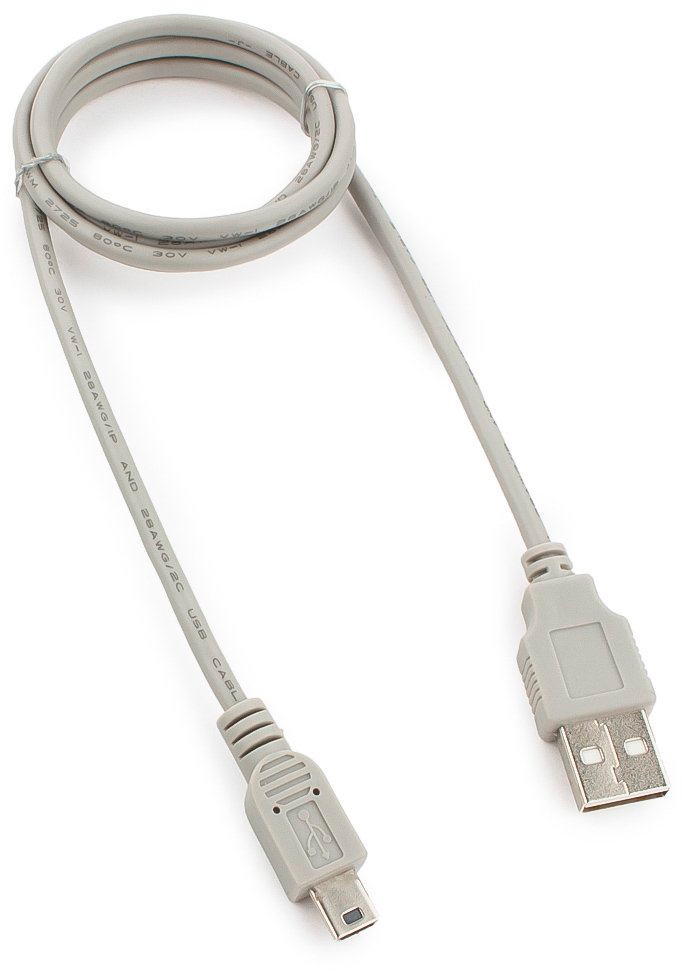 

Кабель USB-Mini USB, экранированный, 90 см, серый, Cablexpert (CC-USB2-AM5P-3-N)