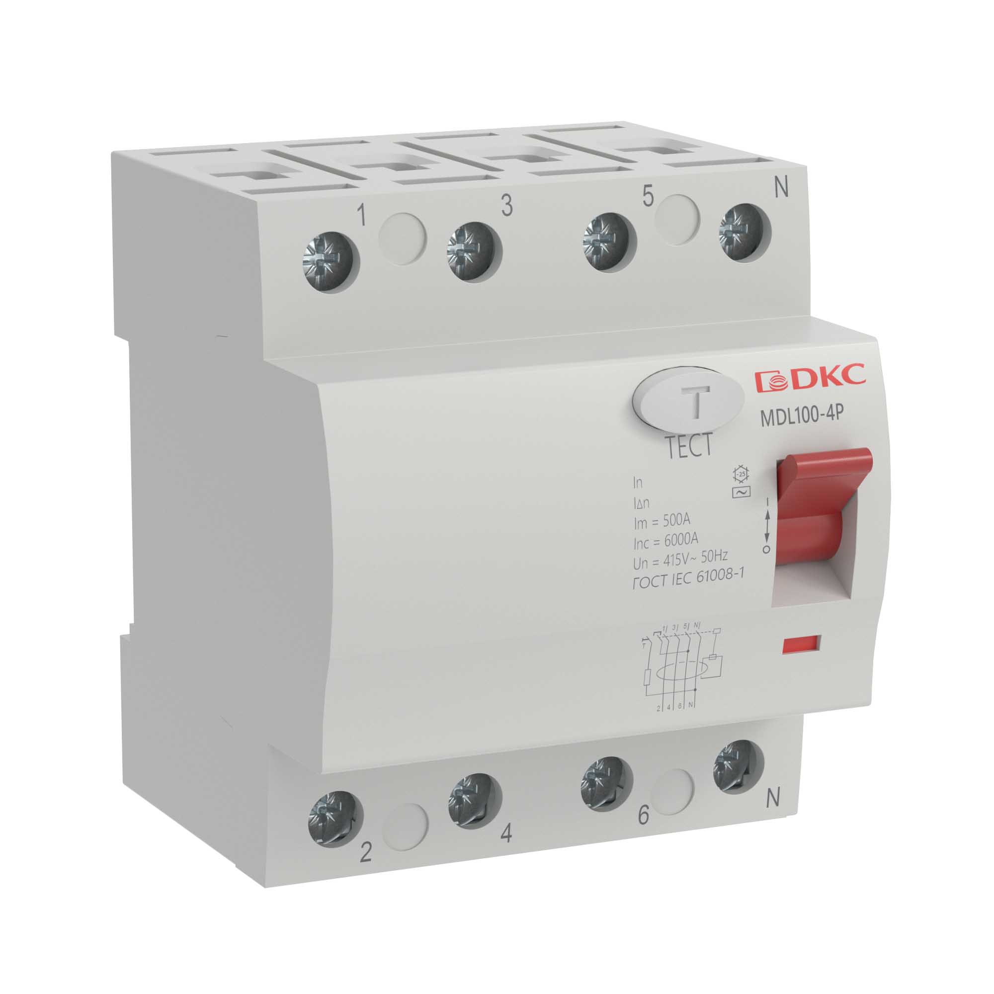 Выключатель дифференциальный (УЗО) MDL100-4P4-80-AC, 4P, 80А, 300мА, тип AC, DKC