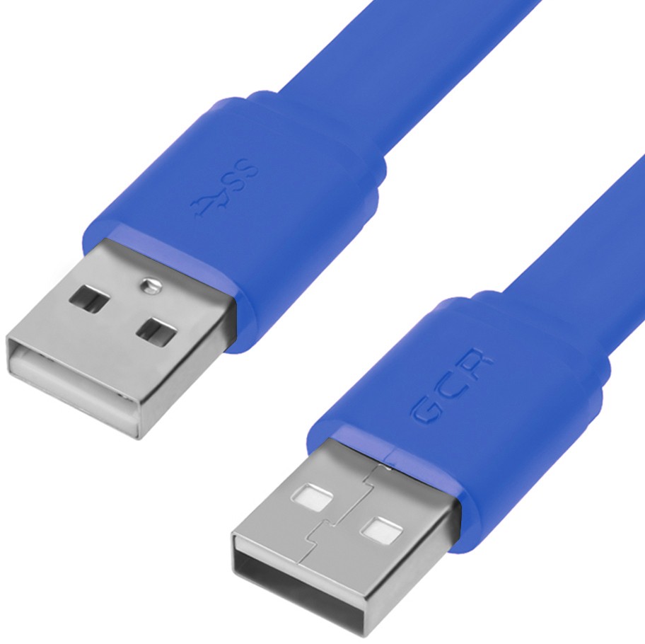 Кабель USB 2.0(Am)-USB 2.0(Am), плоский, экранированный, 1 м, синий, Greenconnect PROF (GCR-55570)