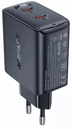 

Сетевое зарядное устройство Acefast A49 35 Вт, EU, 2xUSB type-C, Quick Charge, PD, черный (AF-A49-BK), A49